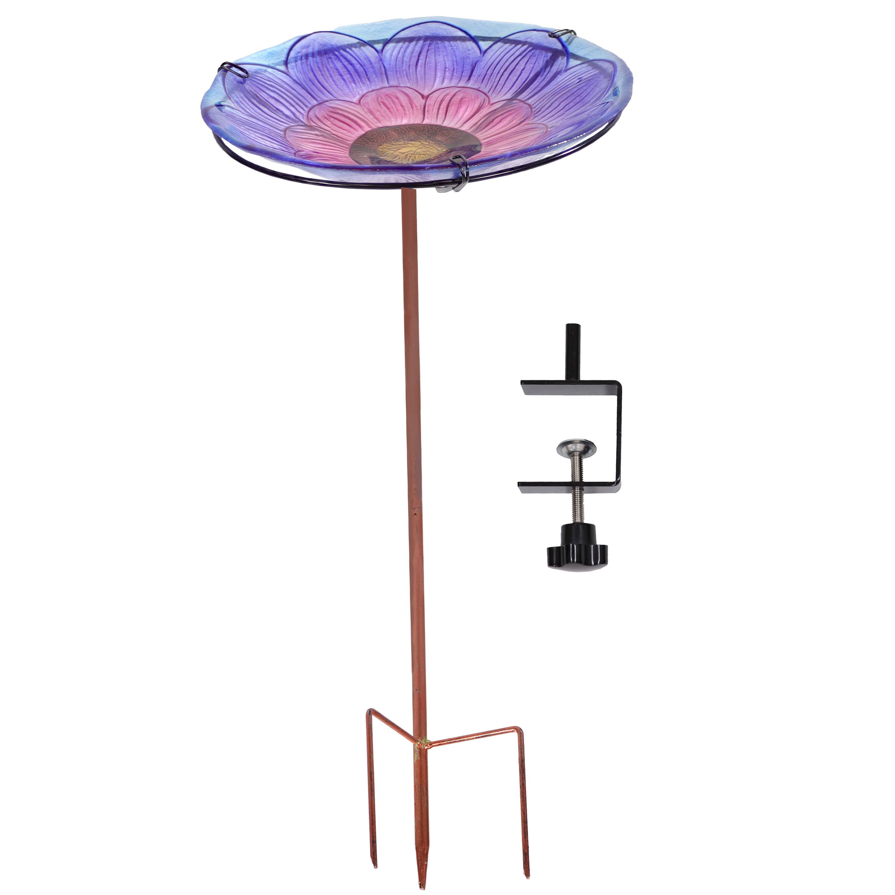 Front. Sunnydaze - Deck-Mounted/Staked Glass Bird Bath - Spring Crocus.