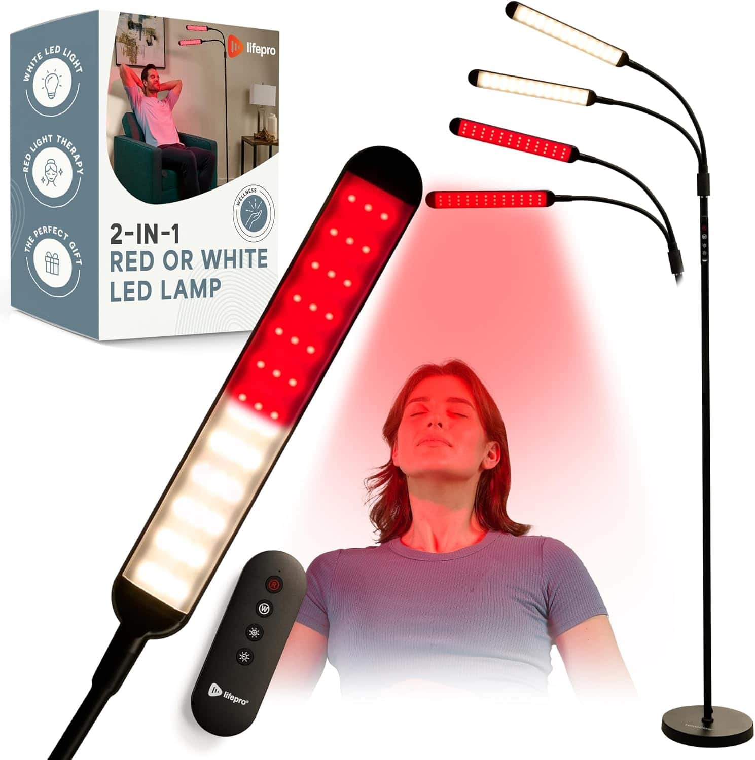 LifePro - Red Light Therapy Lamp Dual Head 216 LEDs with Stand 660nm and 850nm Infrared for Body - Black