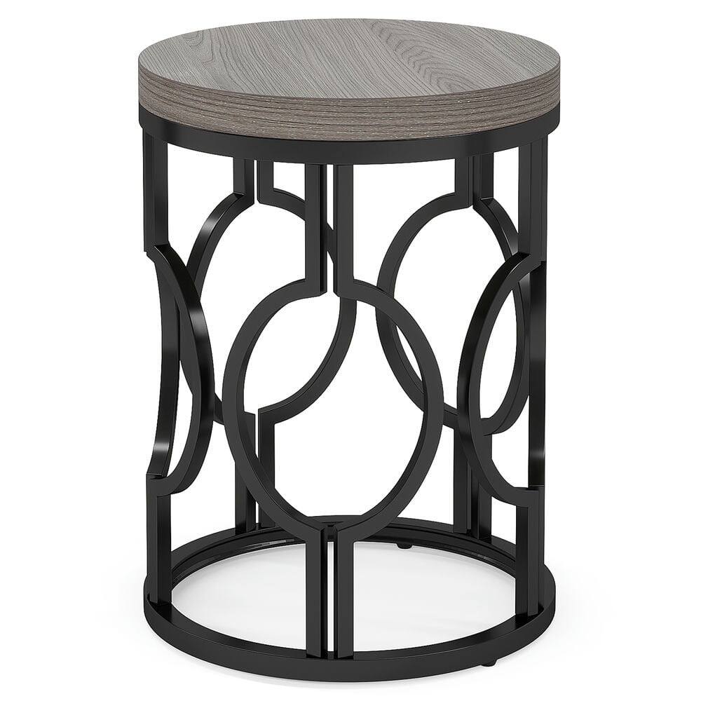 Front. Kadyn - Kadyn Sofa Side End Table, End Table, Couch Table,Round End Table, Industrial Side Table with Metal Hollow Frame,Grey - Gray.