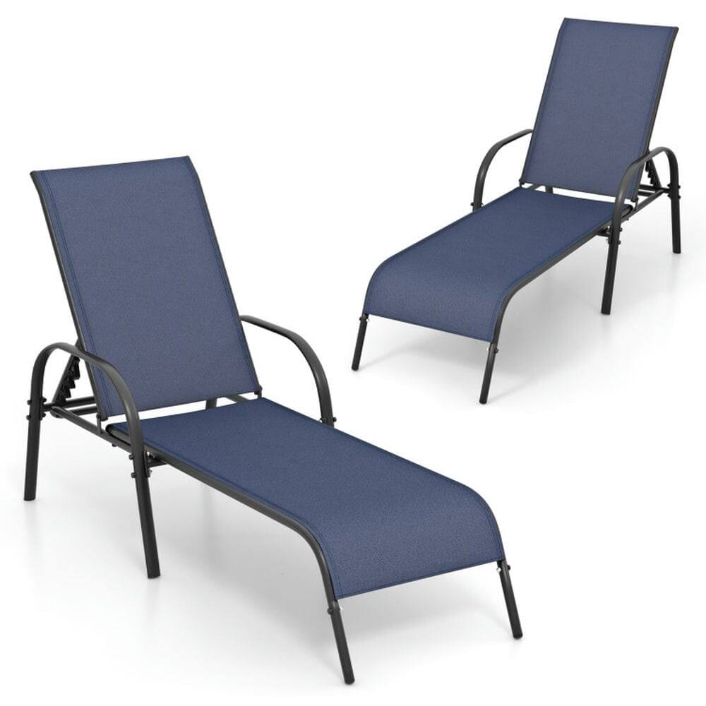 Left. Pefilos - Folding Lounge Chair with Backrest, Adjustable Patio Chaise, Chair for Outdoor, Navy Cushion - Blue.