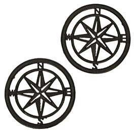 Chesapeake Bay - 8 Inch Cast Iron Nautical Compass Rose Trivet Kitchen Pot Accessories Coastal Decor Set of 2 - Brown