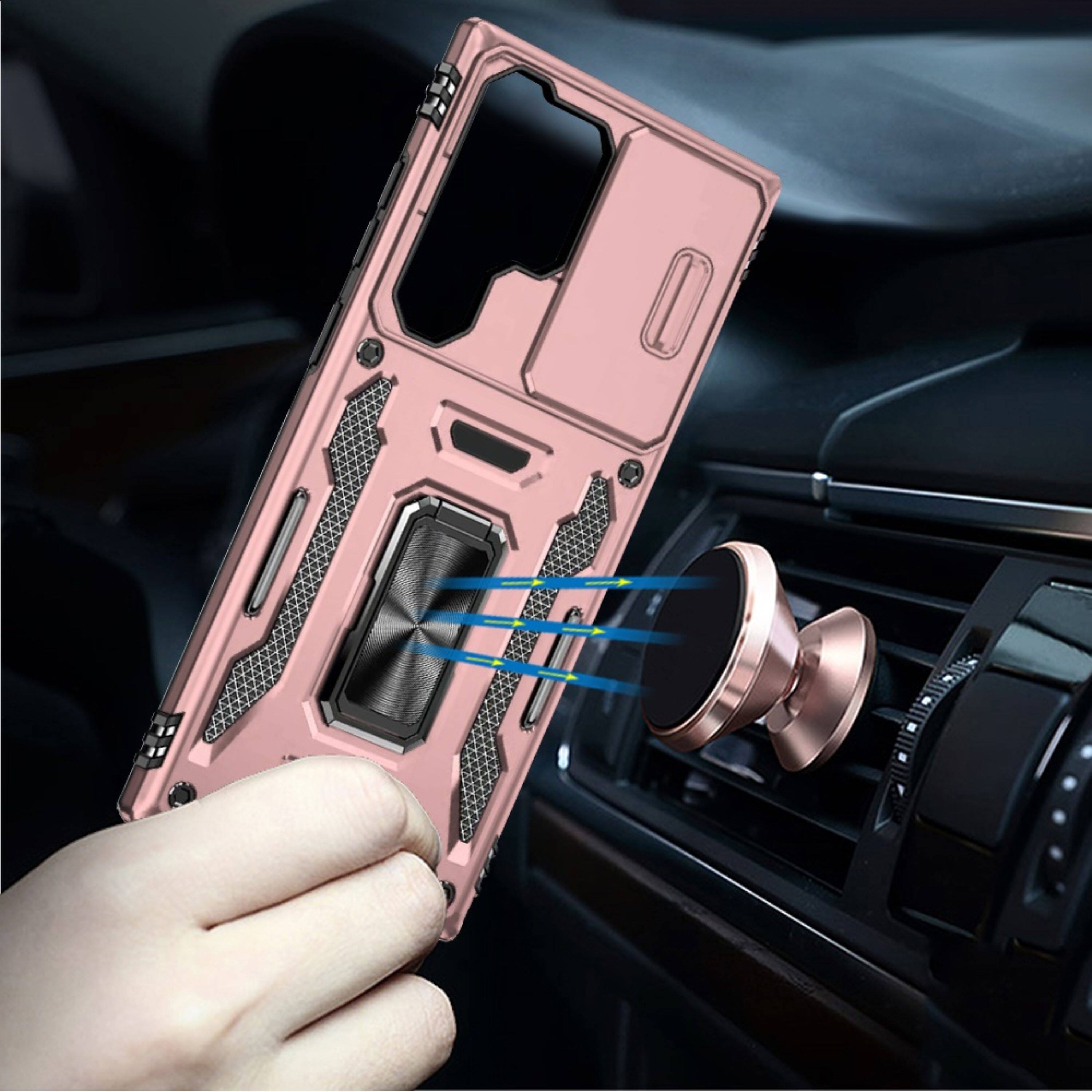 Angle. Kitcheniva - Shockproof Cover Magnetic Ring Stand Slide Lens Phone Case For Samsung Galaxy S24+ Rose Gold - Rose Gold.