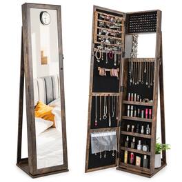 Ecooso - Standing Lockable Jewelry Storage Organizer with Full-Length Mirror and Cabinet Design