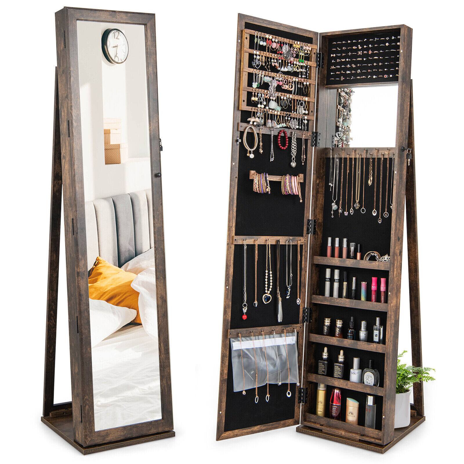 Front. Ecooso - Standing Lockable Jewelry Storage Organizer with Full-Length Mirror and Cabinet Design.