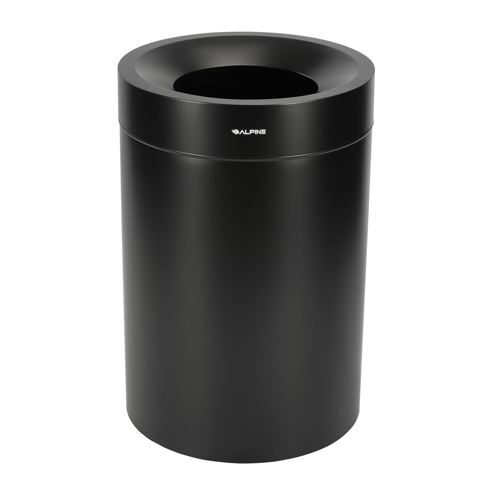 Front. Alpine Industries - 50 Gallon Stainless Steel Commercial Indoor Trash Can - Black.