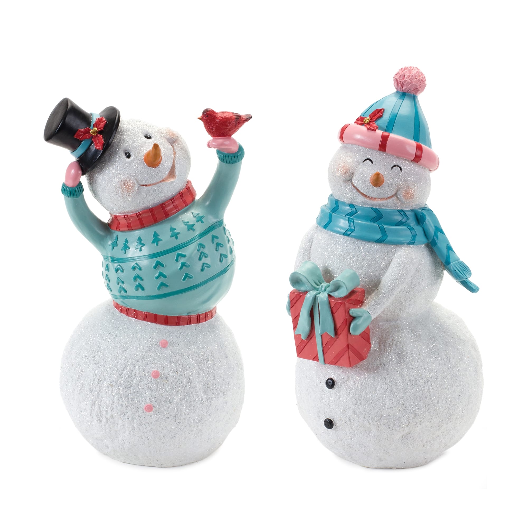 BreeBe - Whimsical Snowman Figurine (Set of 2) - Blue, White