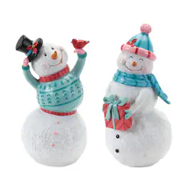 BreeBe - Whimsical Snowman Figurine (Set of 2) - Blue, White