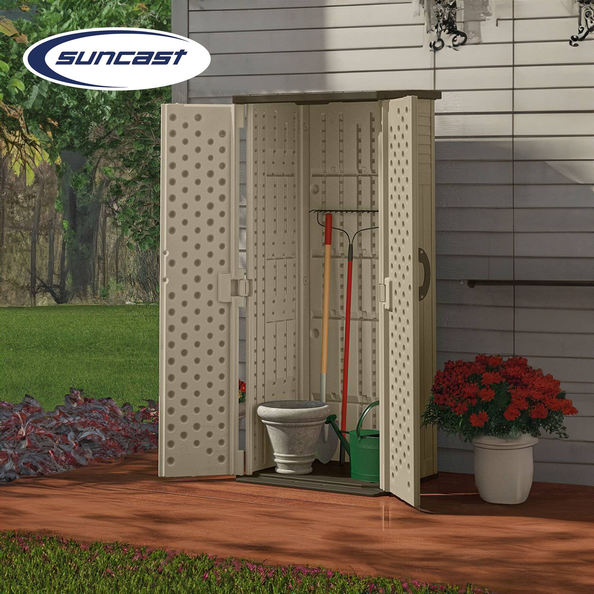 Alt View 3. Suncast - Suncast 22 Cubic Feet All-Weather Vertical Tall Outdoor Storage Shed, Brown - Brown.
