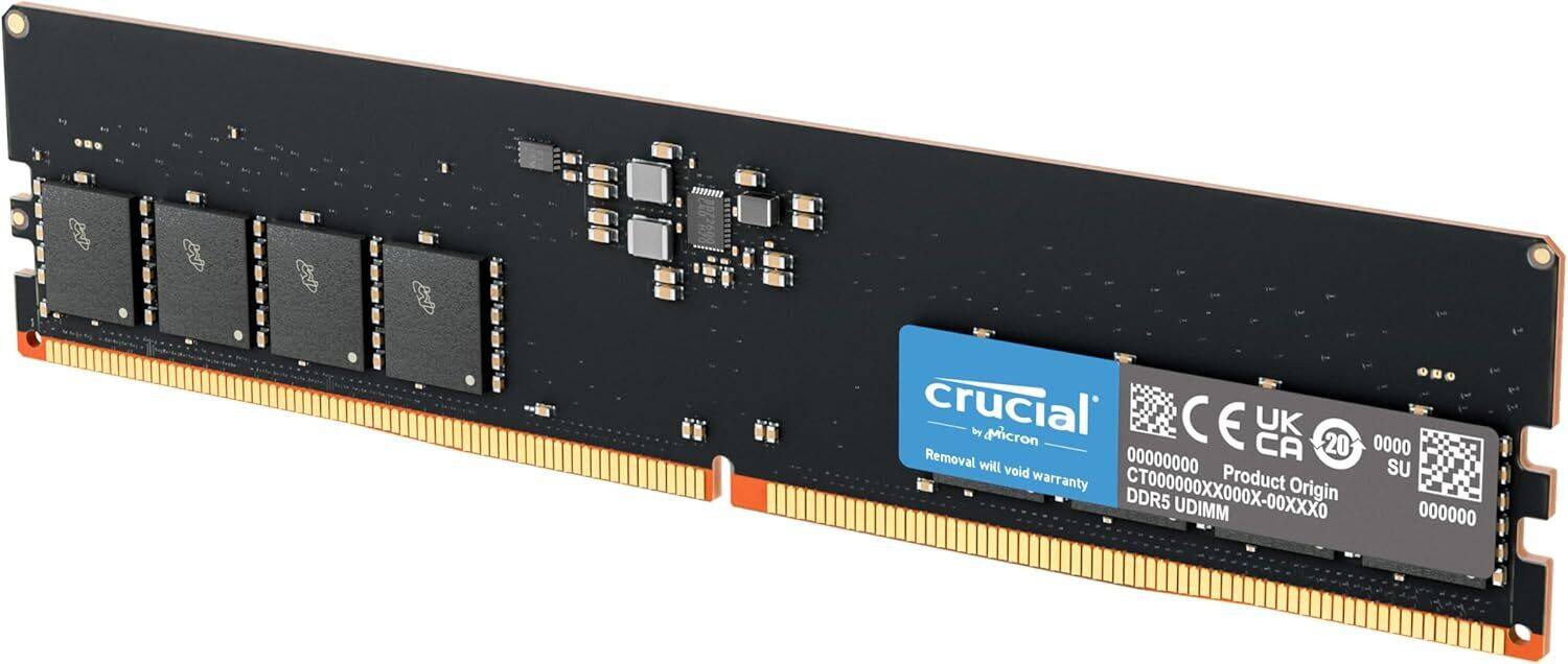 crucial by Micron  
Removal will void warranty  
Product Origin CT000000XX000X-00XXX0 DDR5 UDIMM  
00000000 SU  
CE UK  
CA 20  
00000000