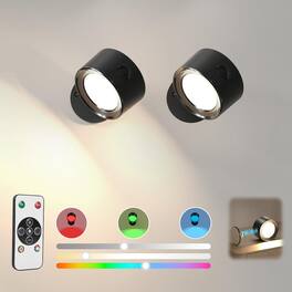 FINEAK - 2Pcs RGB LED Wall Sconces Rechargeable Magnetic with Remote