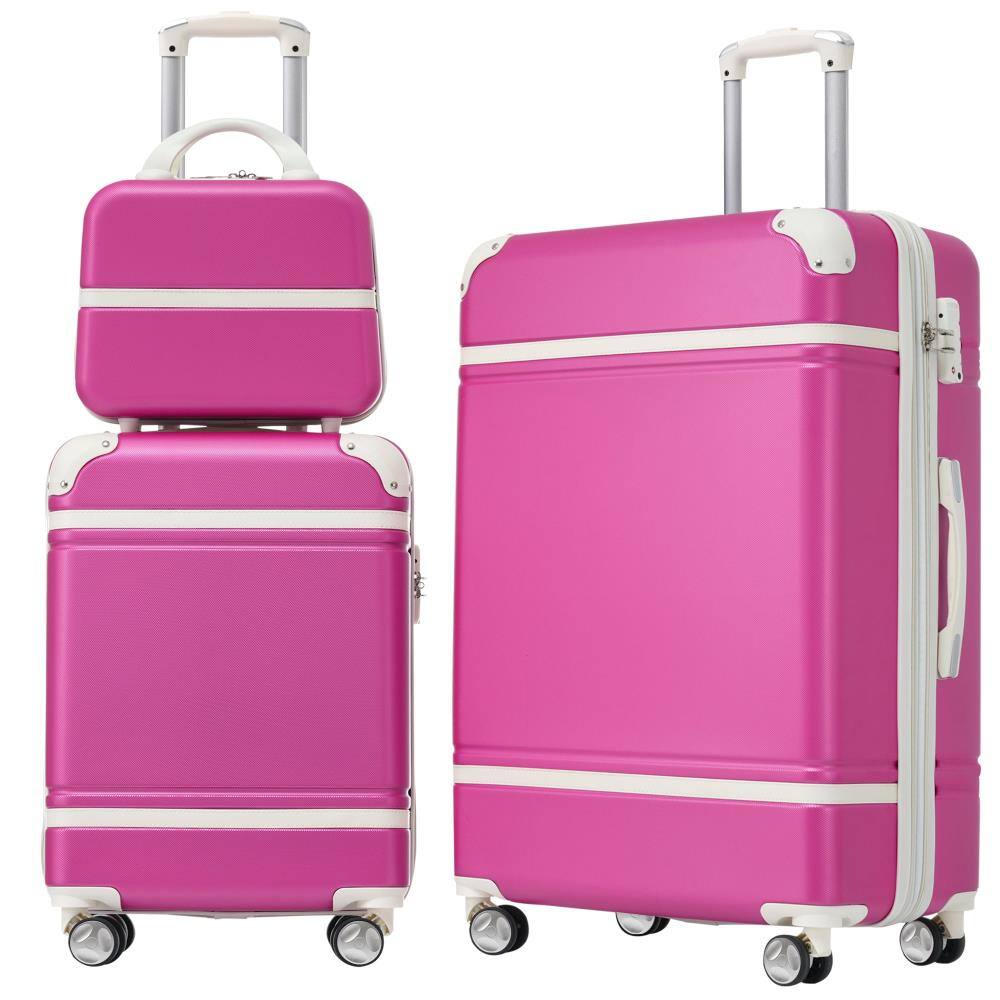Front. BreeBe - Hardshell Luggage Sets 3 Pieces with TSA Lock, Lightweight ABS, Includes 20' and 24' Suitcases and Cosmetic Case - Pink.