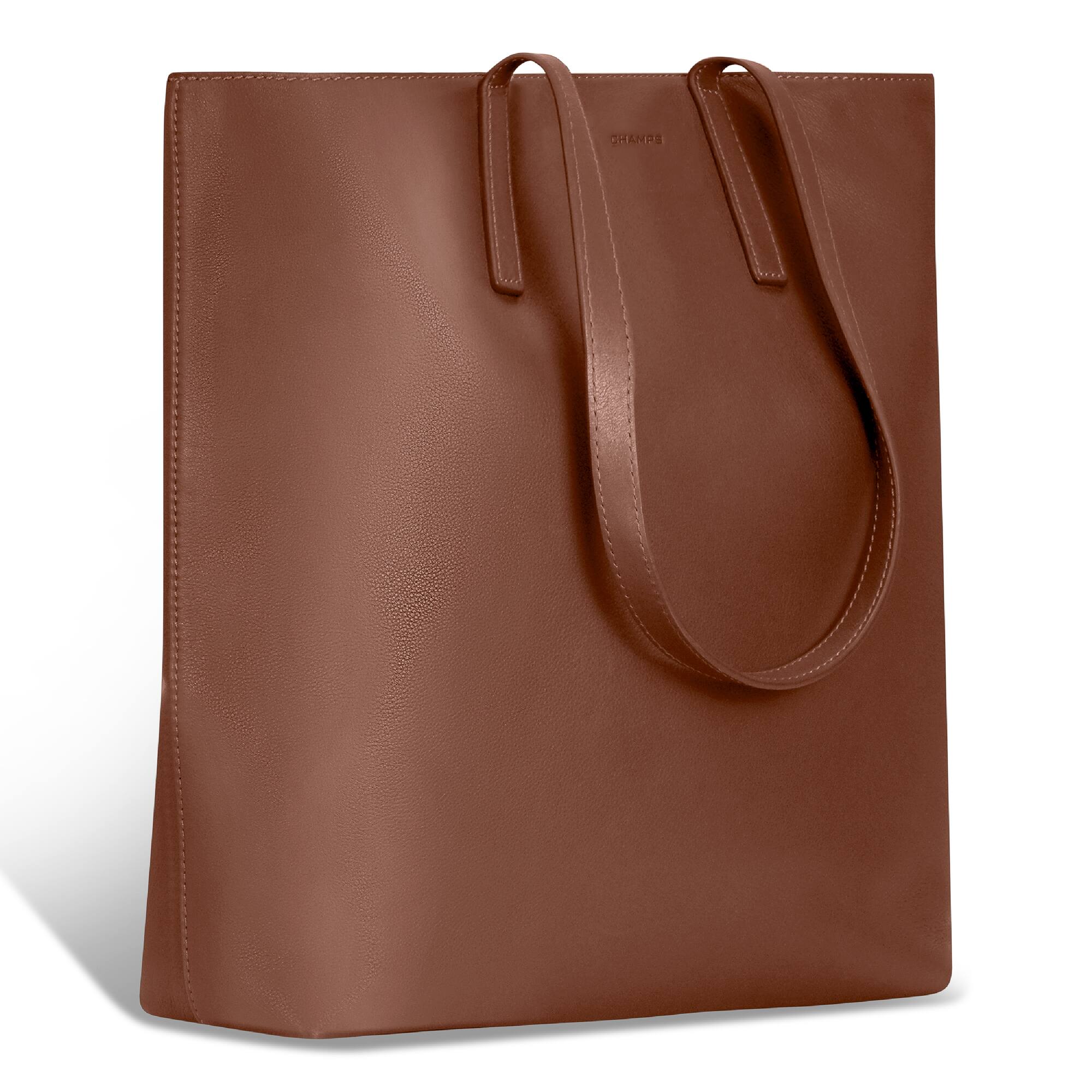 Angle. Champs - Onyx Collection Leather Vertical Tote - Brown.