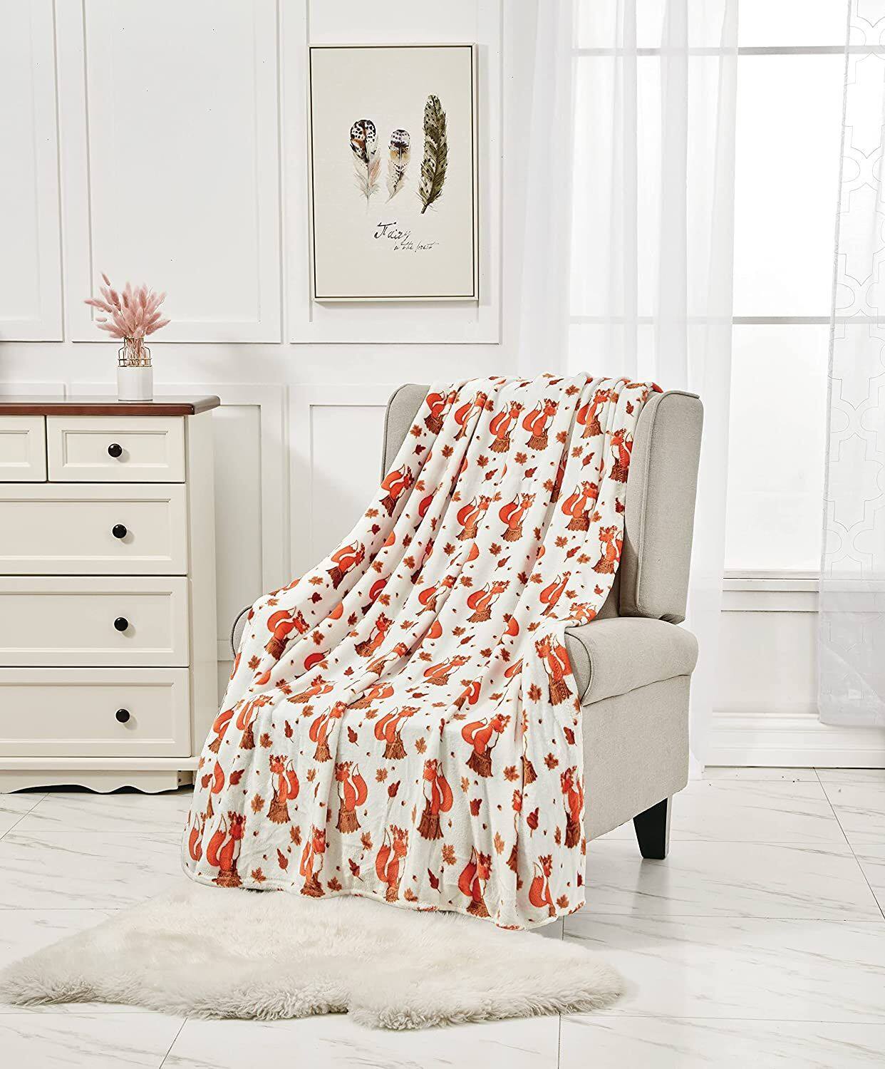 Left. Noble House - Noble House Foxy Fall Vixen Ultra Comfy Microplush Throw Blanket (50" x 60") - Fall Vixen - Fall Vixen.