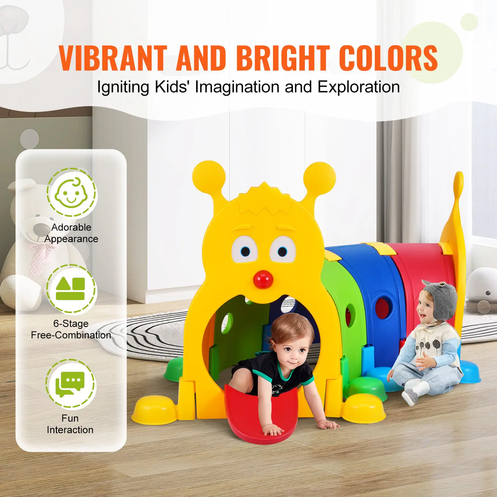 VIBRANT AND BRIGHT COLORS  
Igniting Kids' Imagination and Exploration  

- Adorable Appearance  
- 6-Stage Free-Combination  
- Fun Interaction