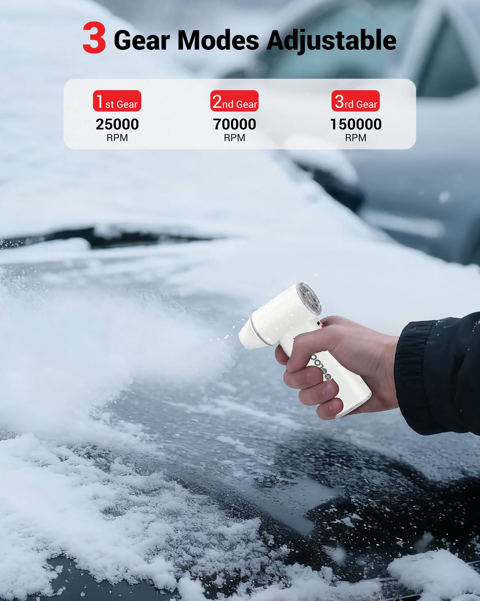 3 Gear Modes Adjustable

1st Gear: 25000 RPM  
2nd Gear: 70000 RPM  
3rd Gear: 150000 RPM