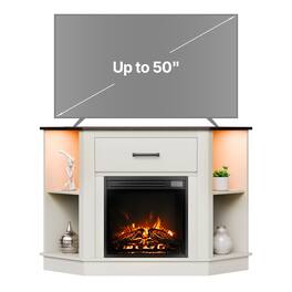 VEVOR - Fireplace TV Stand, Farmhouse Fireplace TV Stand for TVs up to 50 inch, Farmhouse Entertainment Center - White