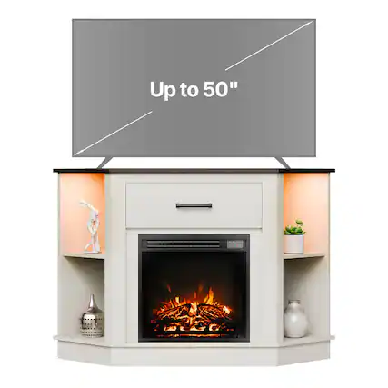Front. VEVOR - Fireplace TV Stand, Farmhouse Fireplace TV Stand for TVs up to 50 inch, Farmhouse Entertainment Center - White.