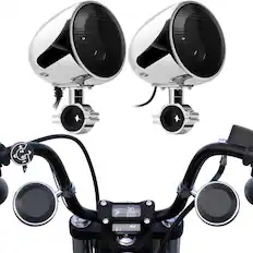 Front. GoHawk - Bluetooth Motorcycle Speakers, 4" Waterproof Stereo Stereo Audio System w/ Built-in Amp, USB for Harley ATV - Chrome.