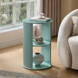 Kings Brand Furniture - Round Side Table with Storage, 3-Tier Small Accent End Table for Living Room, Bedroom, and Office - Glacier