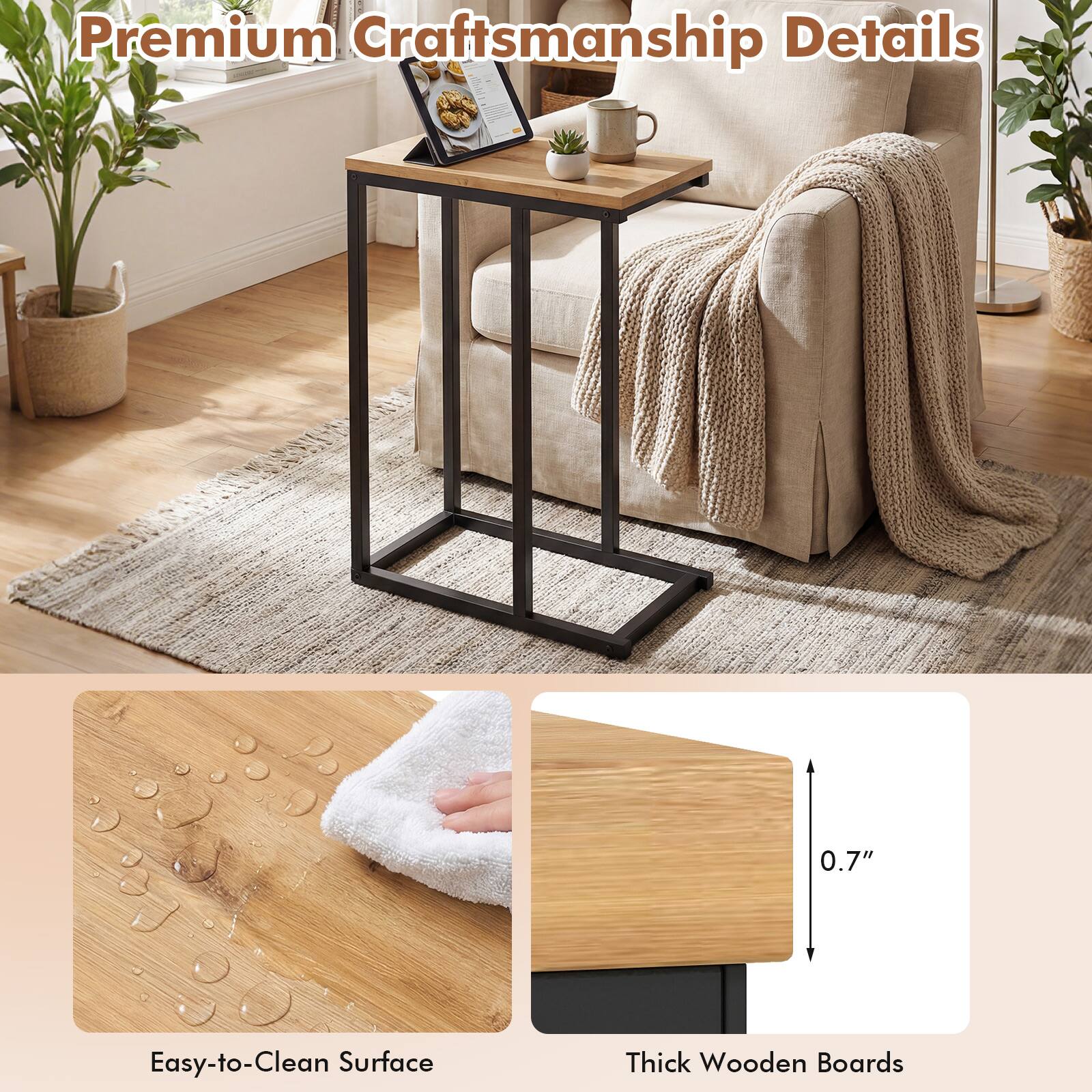 Premium Craftsmanship Details

- Easy-to-Clean Surface
- Thick Wooden Boards (0.7")