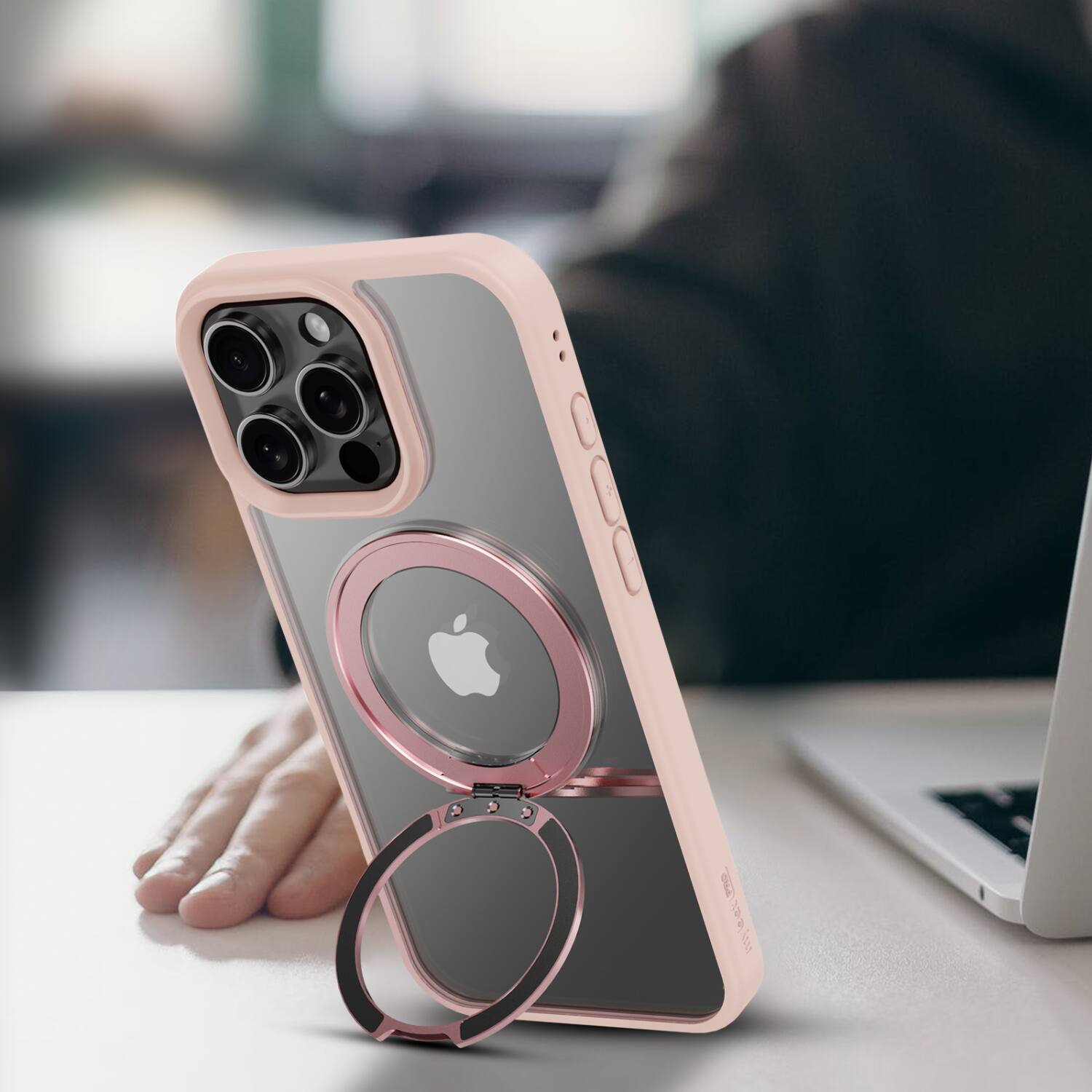 Alt View 3. Mybat Pro - MyBat Pro Lure Series 360° Ring Stand MagSafe Case for Apple iPhone 16 Pro Max - Pink - Clear/Pink.