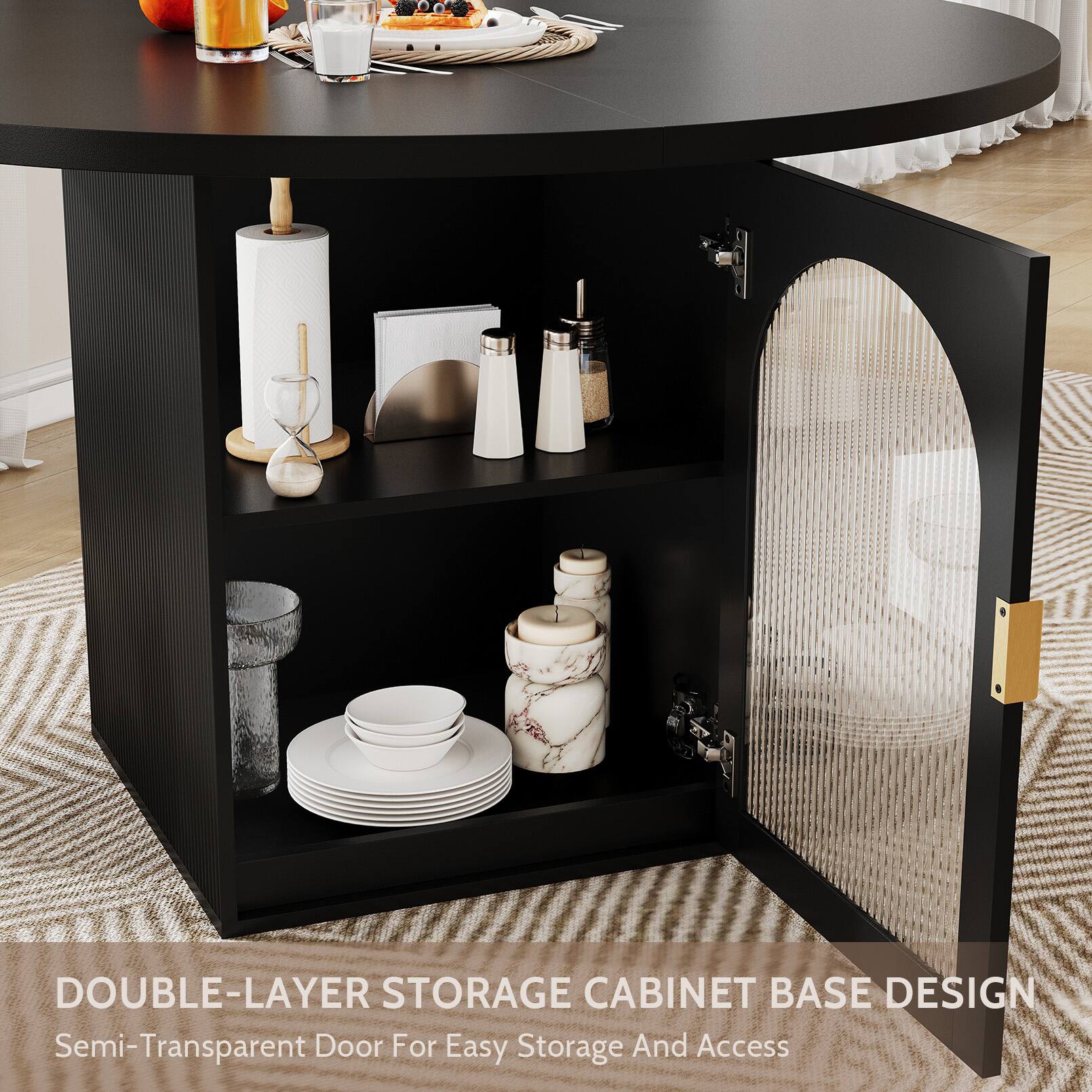 DOUBLE-LAYER STORAGE CABINET BASE DESIGN  
Semi-Transparent Door For Easy Storage And Access
