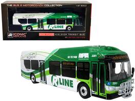 Iconic Replicas - New Flyer Xcelsior Charge NG Electric Transit Bus RIPTA R Line Broad/North Main Rhode Island 1/87 - Green, Light Green, White