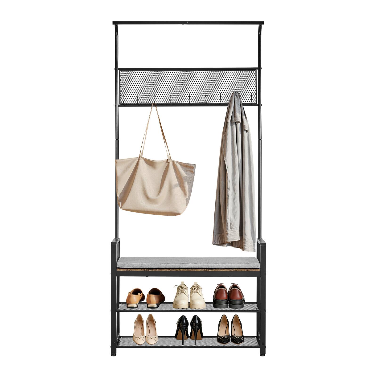 Alt View 5. VEVOR - Hall Tree, 72 in Coat Rack with Shoe Bench, Freestanding 2-Tier Shoe Rack Storage Organizer with Hooks - Brown.