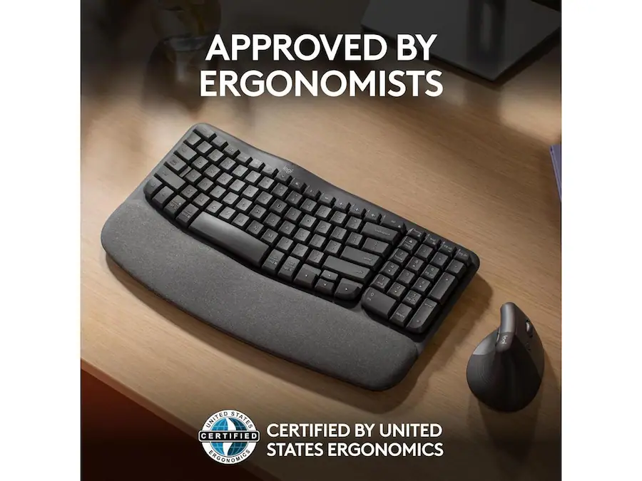 Logi Keyboard Inches Logitech Wave Keys Wireless Ergonomic Keyboard with Palm Rest ...