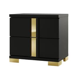 Manhattan Lane - Yoki Nightstand, 2 Drawers, Modern Glam, 23 Inch - Black/Gold