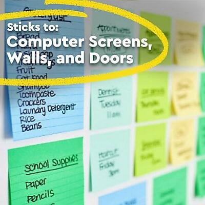 Sticks to:  
- Computer Screens  
- Walls  
- Doors  

- Bread  
- Fruit  
- Soap  
- Toothpaste  
- Crackers  
- Laundry Detergent  
- Rice  
- Beans  

- School Supplies  
- Paper  
- Pencils