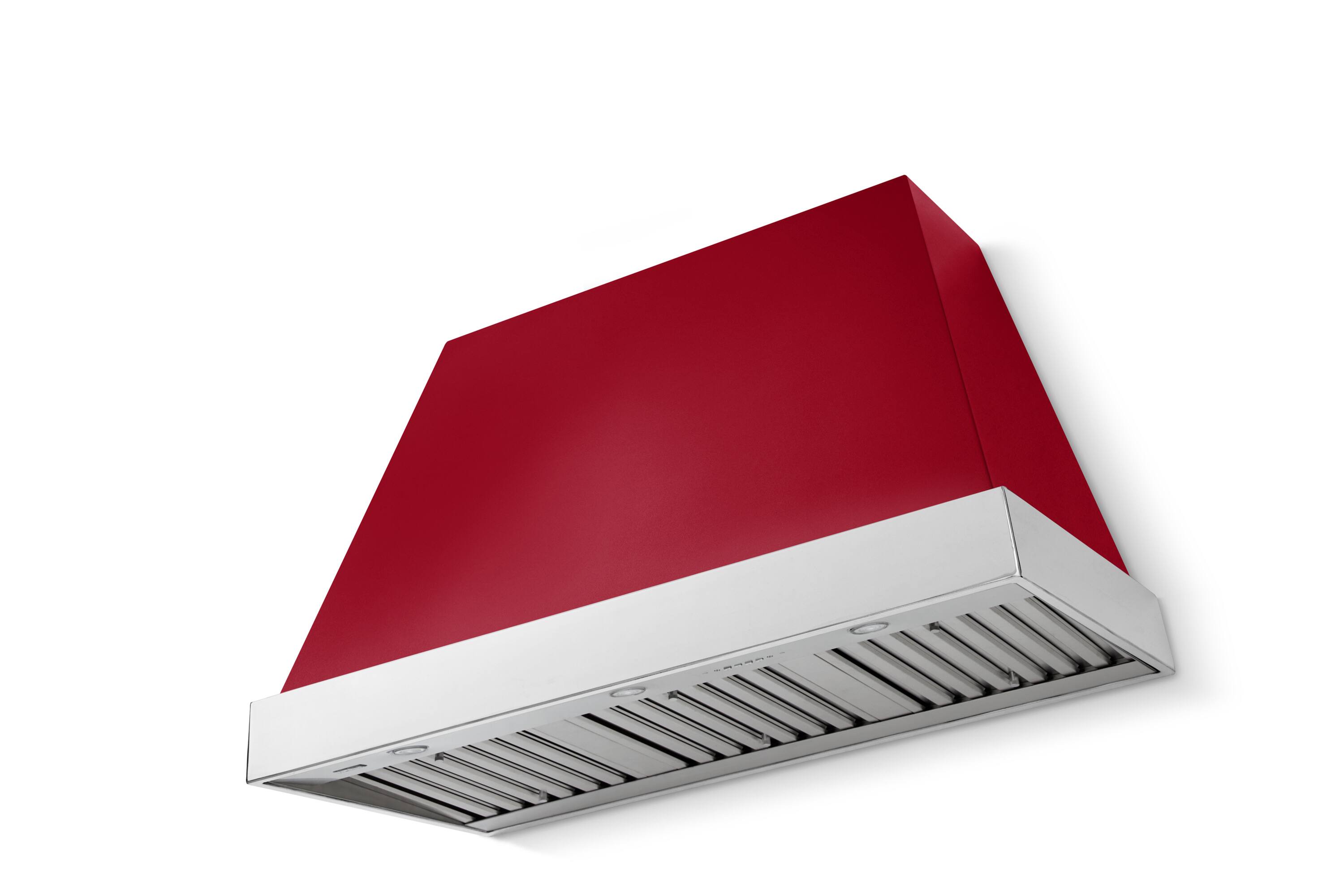 Front. AGA - AGA Euclid 48 x 30 Hood 1200 CFM_Piccadilly Red_ w. Polished Chrome Trim - Piccadilly Red.