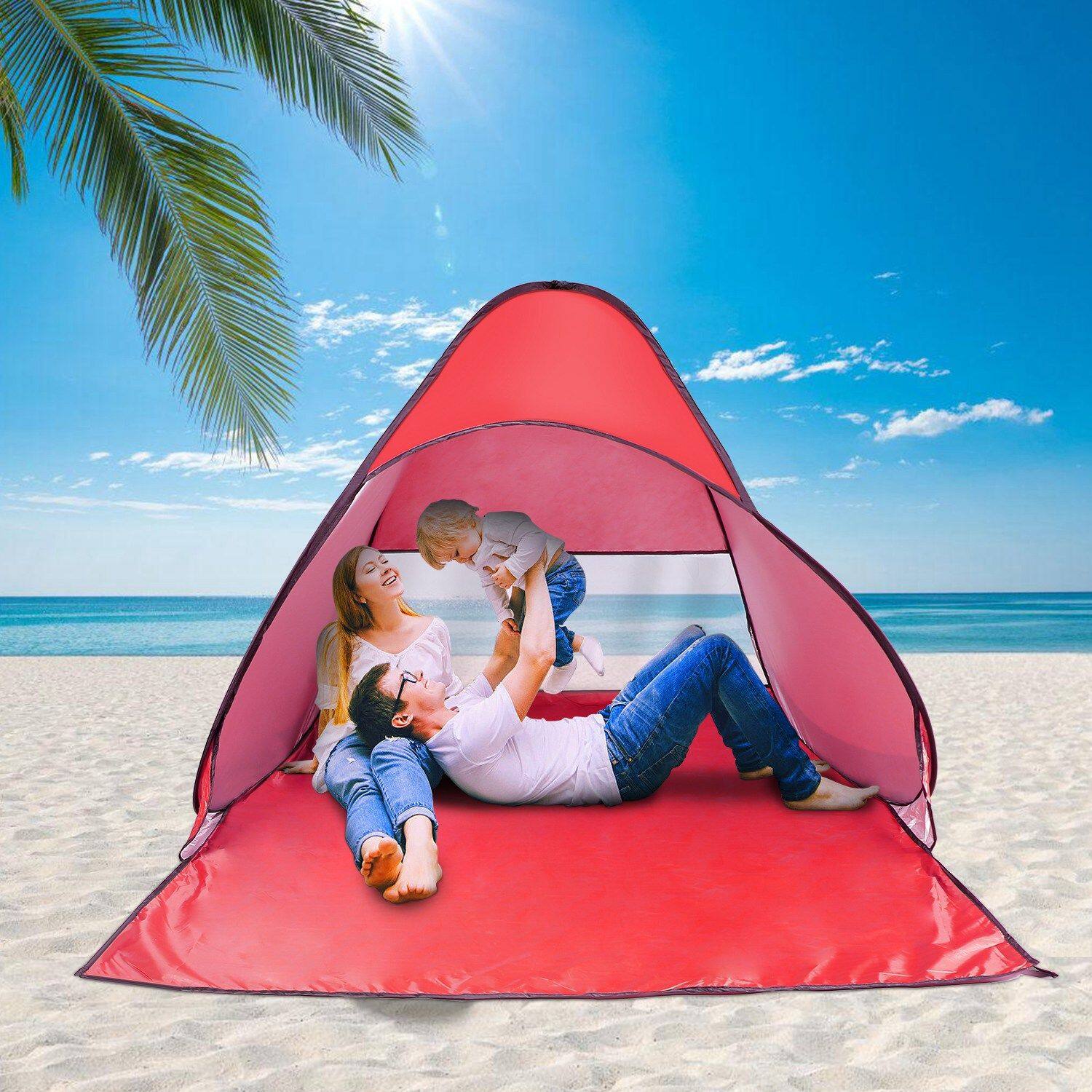 Alt View 1. Loheer - Loheer Pop Up Beach Tent Anti-UV Sun Shade Shelter Waterproof Automatic Canopy for Camping Park and Lake Red - Red.
