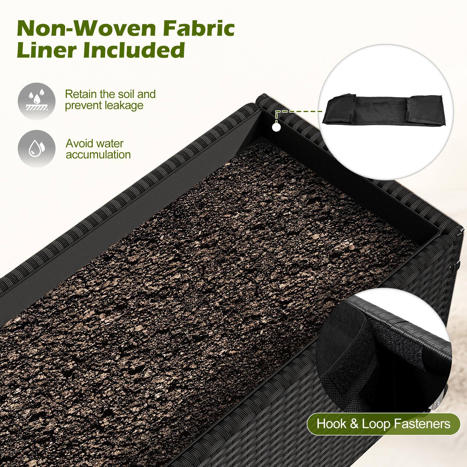 Non-Woven Fabric Liner Included

- Retain the soil and prevent leakage
- Avoid water accumulation

Hook & Loop Fasteners