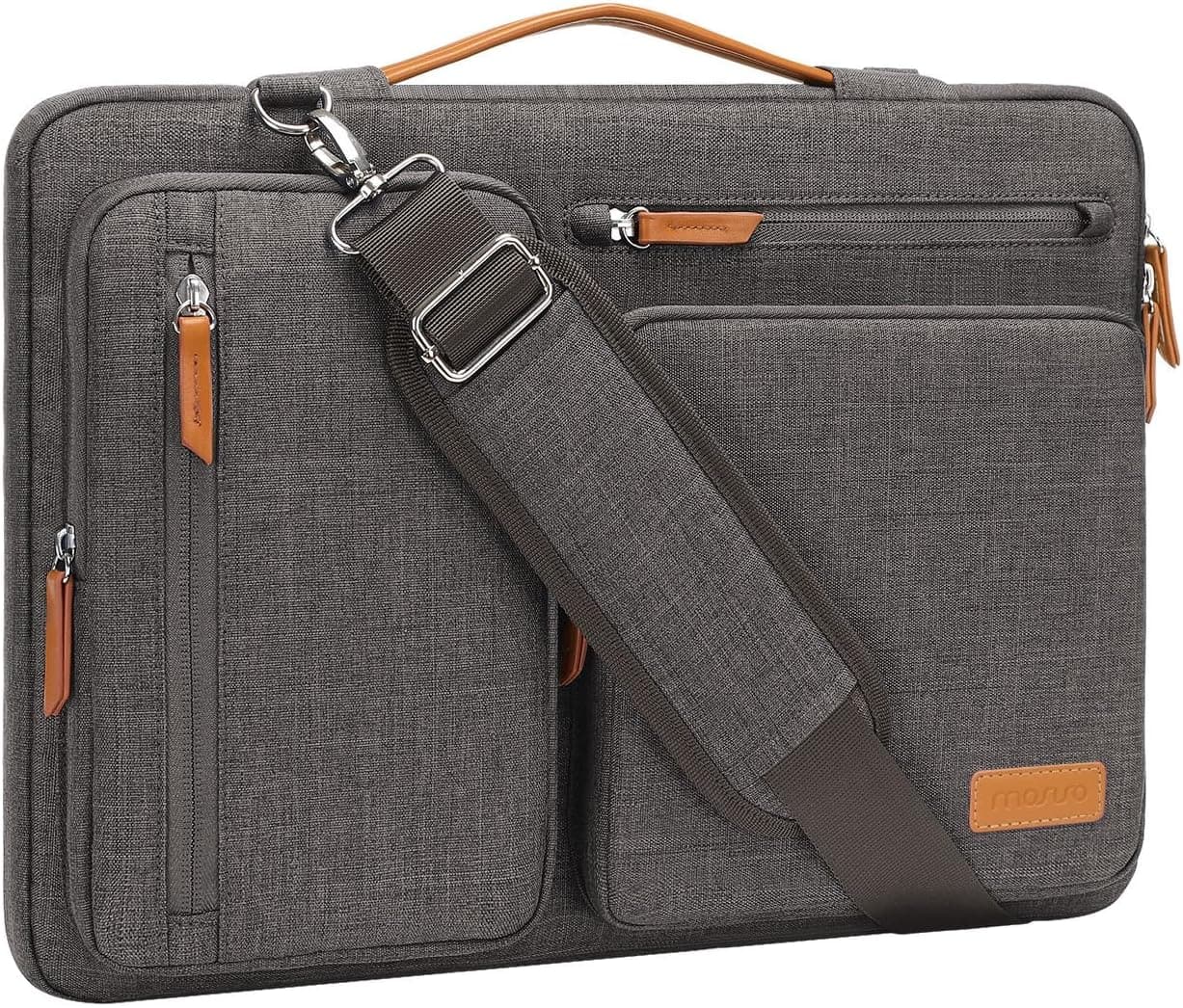 mosiso - 360 Protective Laptop Shoulder Bag 15 inch Computer Messenger Bags for MacBook Air 15 M5 M4 M3 M2/Pro 15/Dell XPS Plus - Taupe Gray