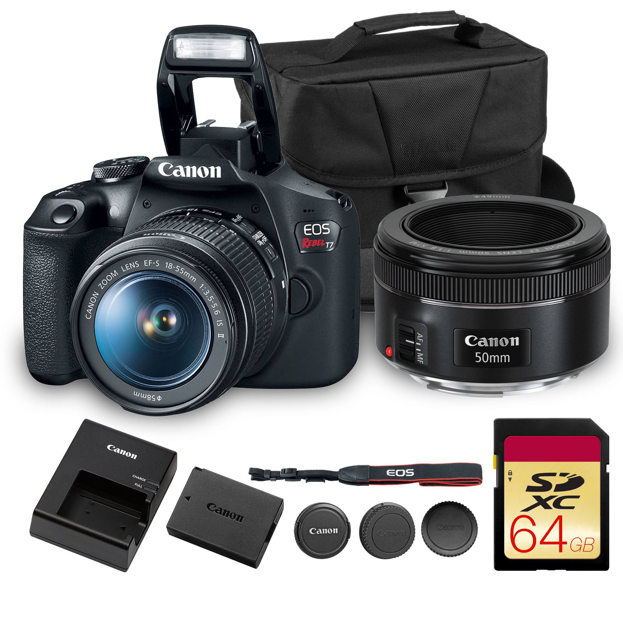 Canon EOS Rebel T7  
Canon EF-S Zoom Lens 18-55mm f/3.5-5.6 IS STM  
Canon 50mm f/1.8 STM  
Canon SD XC 64GB Memory Card