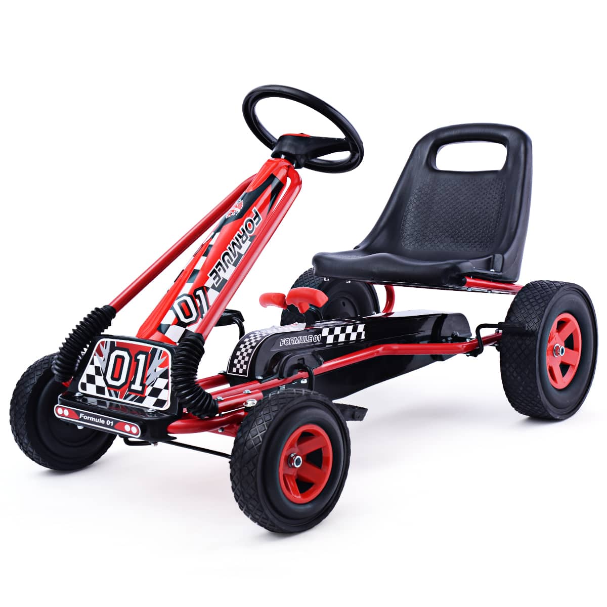 Costway - 4 Wheels Kids Ride On Pedal Powered Bike Go Kart Racer Car Outdoor Play Toy - Red