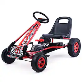Costway - 4 Wheels Kids Ride On Pedal Powered Bike Go Kart Racer Car Outdoor Play Toy - Red