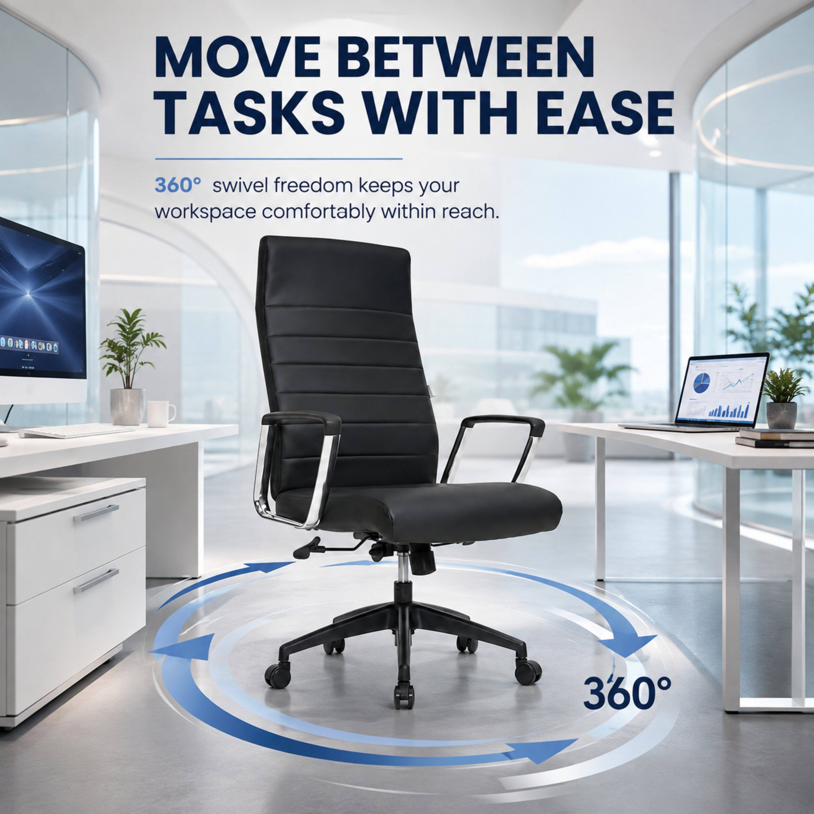 MOVE BETWEEN TASKS WITH EASE

360° swivel freedom keeps your workspace comfortably within reach.