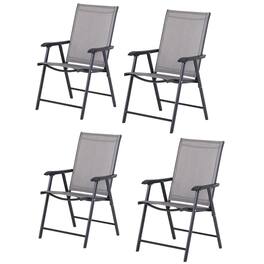 Resenkos - 4-Pack Outdoor Folding Chairs, with Armrests, Sturdy Metal Frame, Ideal for Patio Dining - Dark Gray