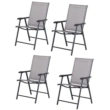 Front. Resenkos - Resenkos 4-Pack Outdoor Folding Chairs, with Armrests, Sturdy Metal Frame, Ideal for Patio Dining, Dark Gray - Dark Gray.