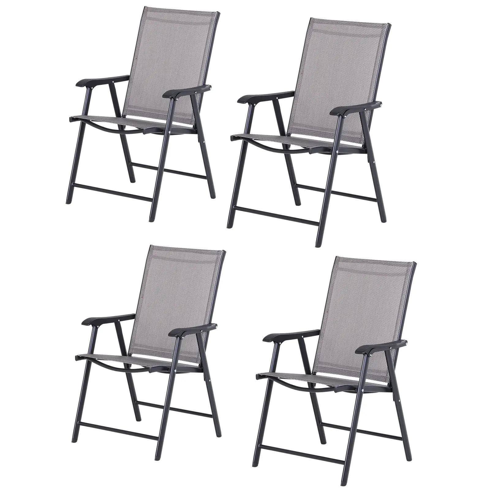 Front. Resenkos - Resenkos 4-Pack Outdoor Folding Chairs, with Armrests, Sturdy Metal Frame, Ideal for Patio Dining, Dark Gray - Dark Gray.