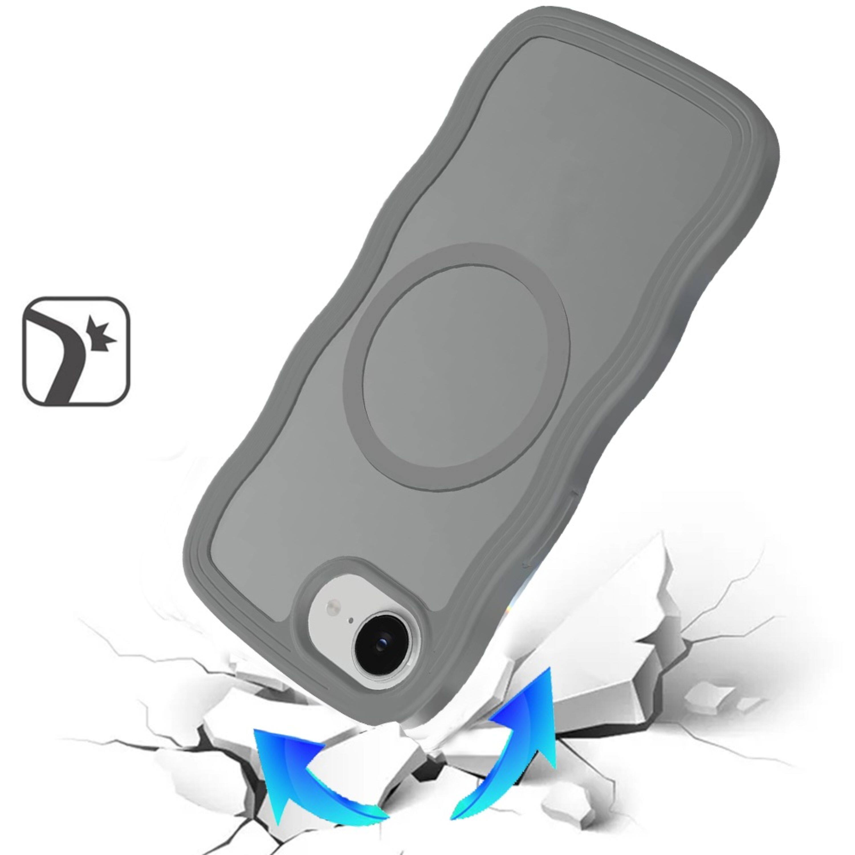Left. Kitcheniva - Wavy Side Grip Magnetic Circle Phone Case With Tempered Glass For iPhone 16e/17e Grey - Grey.