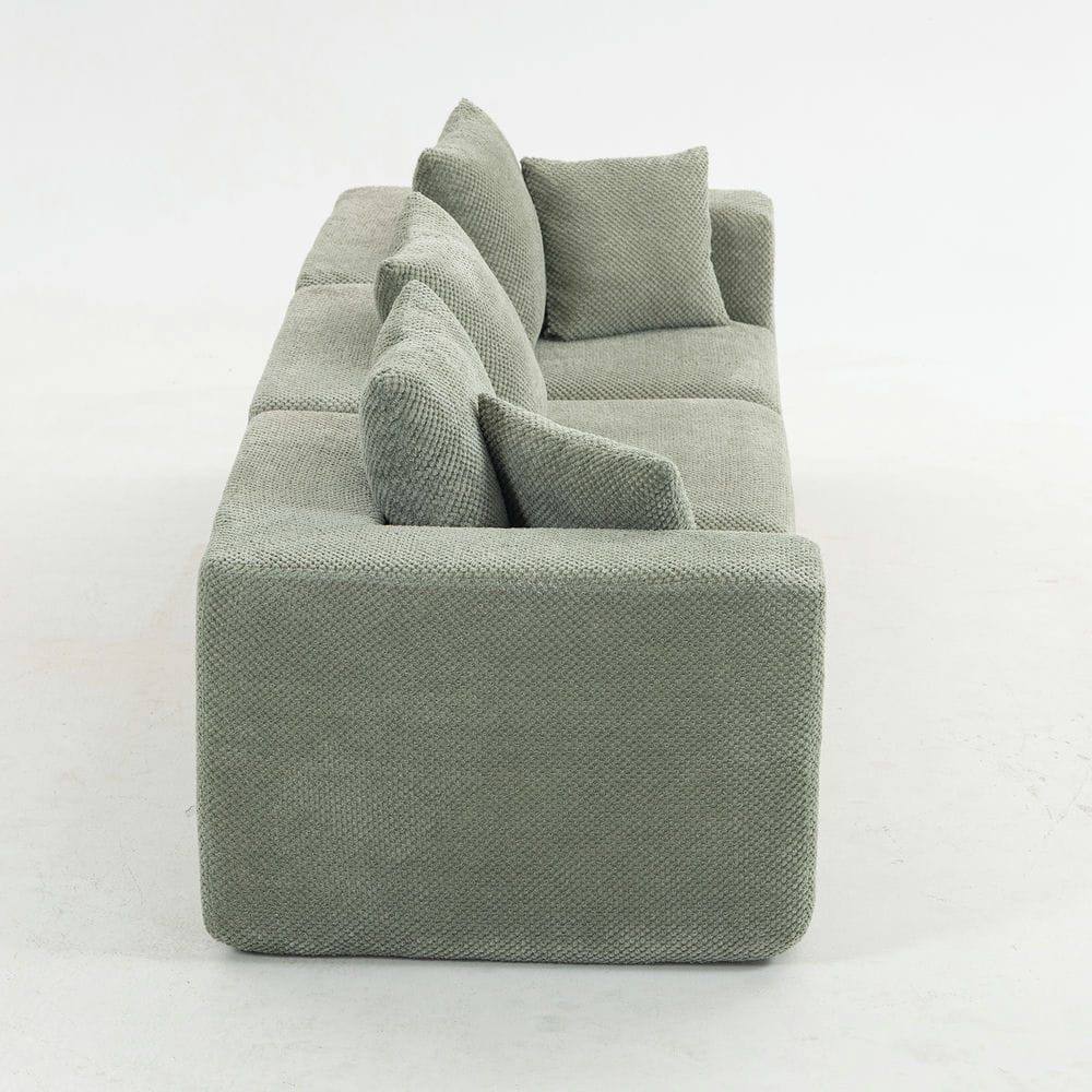 Alt View 2. Kadyn - Modular 3-Seat Sectional Sofa, All-Foam Deep Seat Chenille, Low Profile - Green.