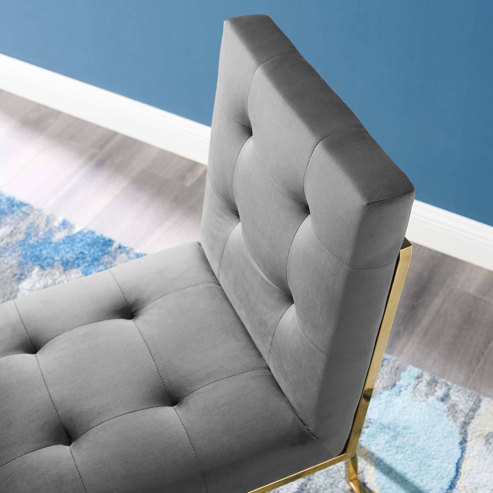 Left. Modway - Privy Gold Stainless Steel Performance Velvet Dining Chair by Modway - Gold Charcoal.