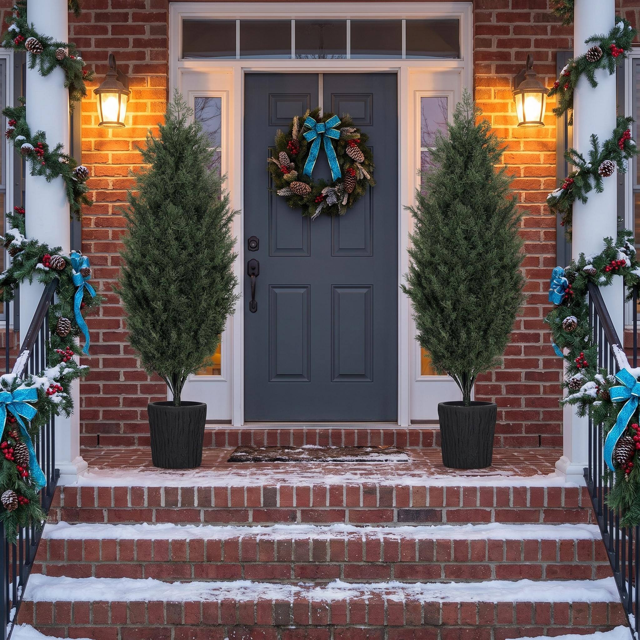 Alt View 7. Forest'nSky - 2-Pack 4 ft. Artificial Cedar Christmas Trees, UV Resistant, Potted Faux Evergreens with 291 PE Branch Tips - Green.