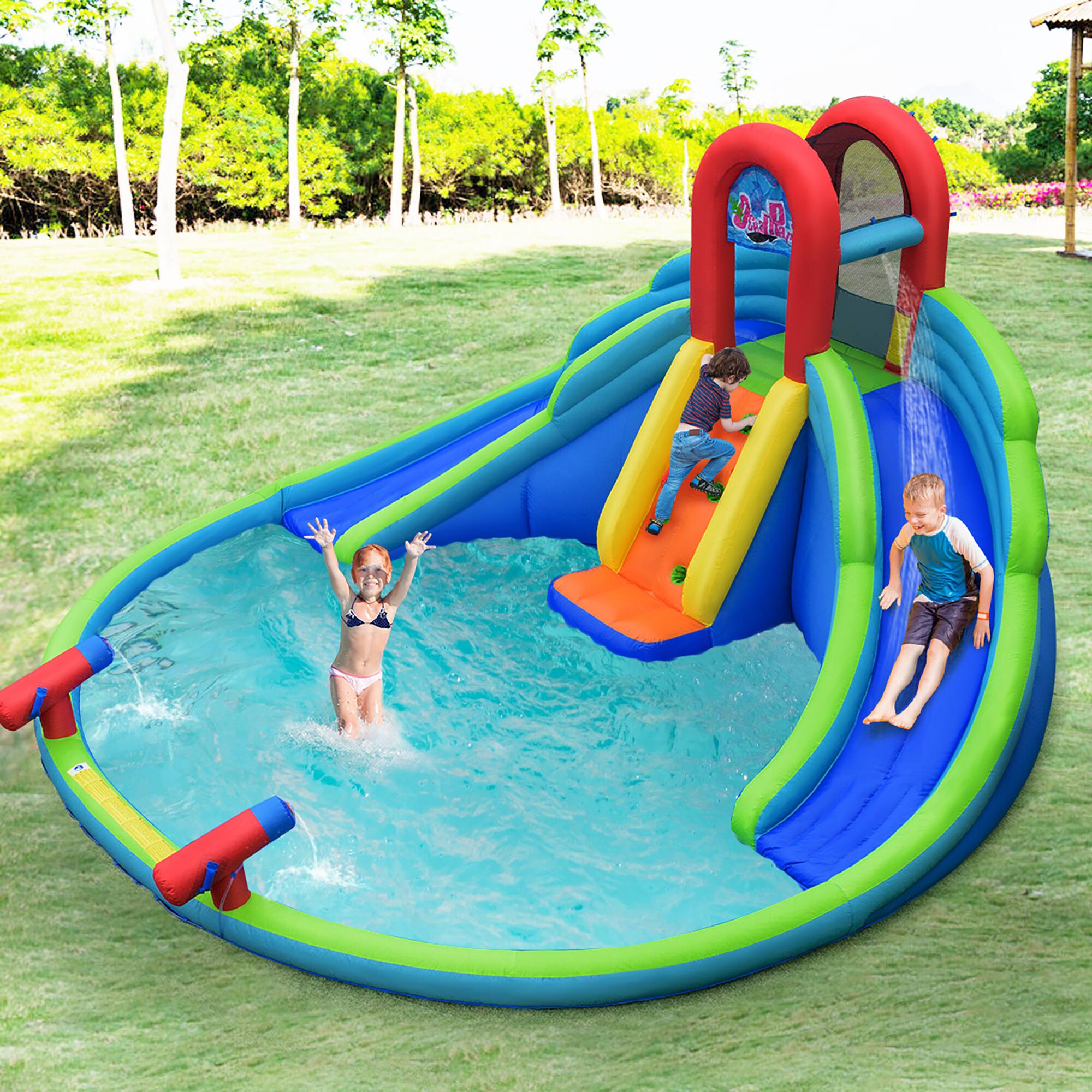 Alt View 1. Costway - Costway Inflatable Bounce House Water Splash Pool Dual Slide Climbing Wall - Multicolour.