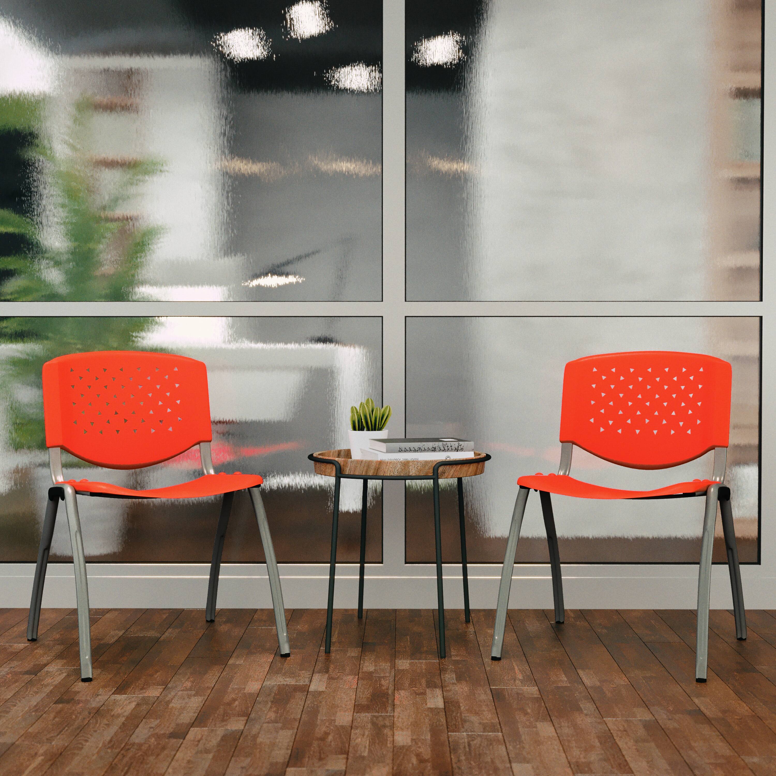 Alt View 3. Flash Furniture - HERCULES Series 880 lb. Capacity Orange Plastic Stack Chair with Titanium Gray Powder Coated Frame - Orange.