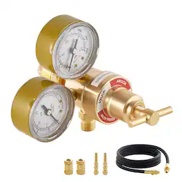 VEVOR - Argon Regulator Gauge, Argon CO2 Regulator Welding Gas Gauges for TIG/MIG Welding - with 8.2FT Rubber Hoses, 0-60 SCFH - Gold