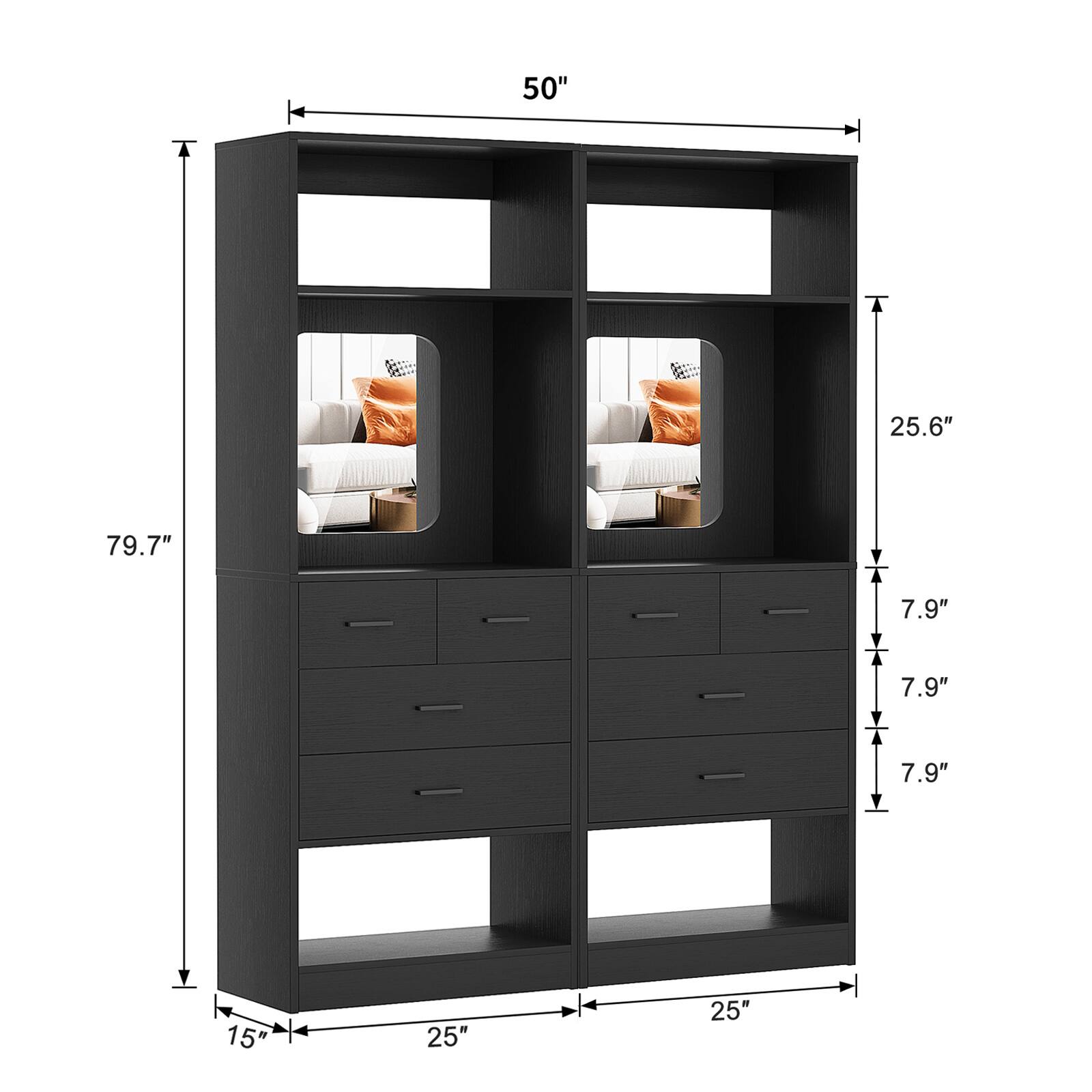 50" x 25.6" x 79.7"  
7.9" x 7.9" x 7.9"  
15" x 25" x 25"